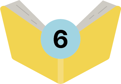 Gelbes, illustriertes, aufgeschlagenes Buch mit der Zahl eins in einem blauen Kreis, die für den sechsten Tipp für mehr Lesemotivation steht.